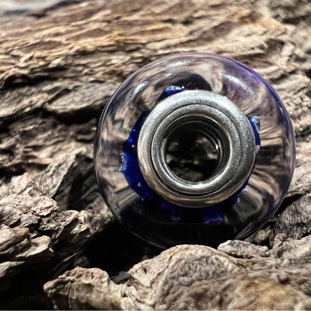 HTF Authentic Pandora Murano Dark Blue Effervescence Glass Charm Bead Zirconia - Picture 4 of 5
